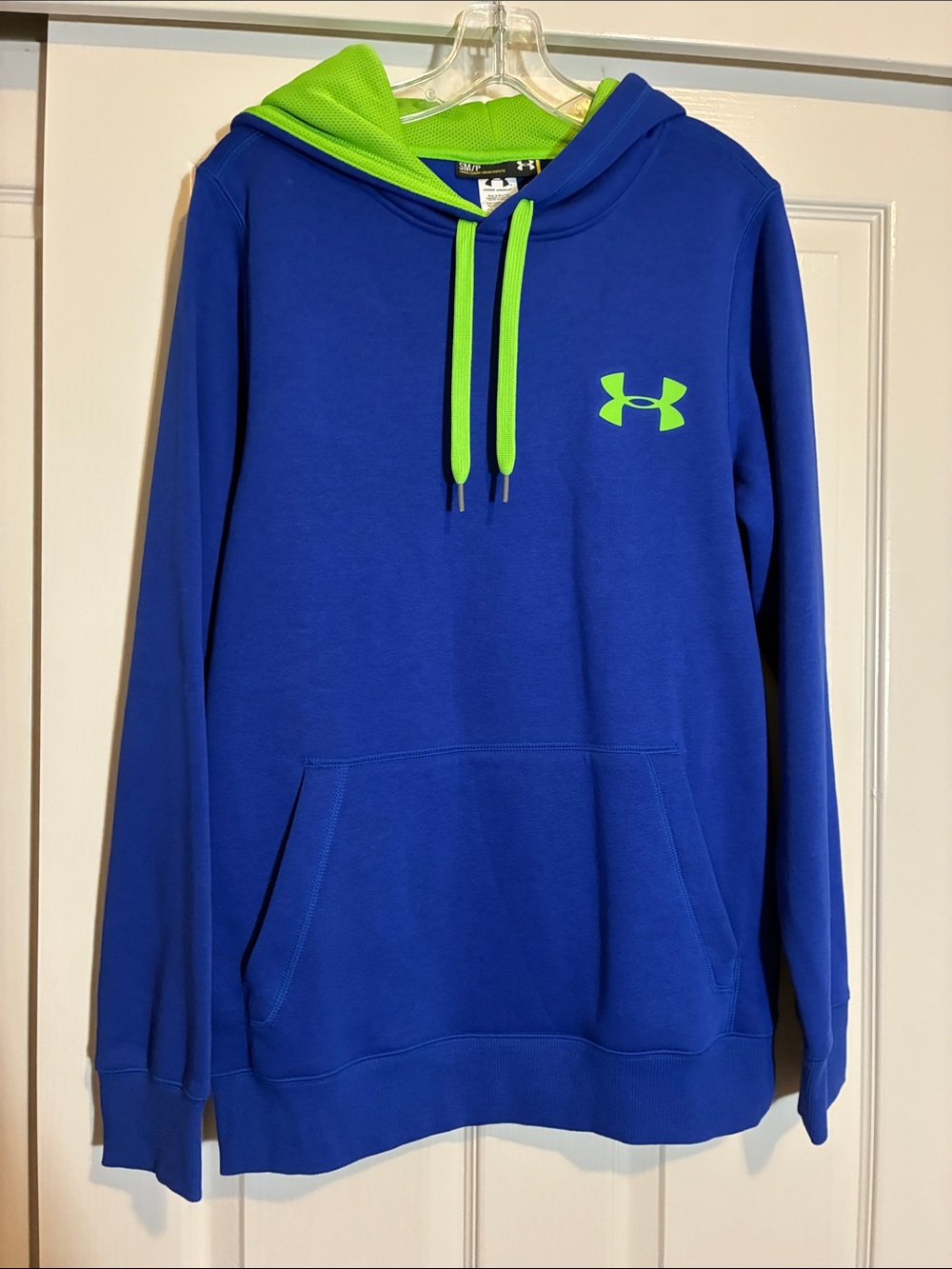 Under Armour Men's Royal Blue Hoodie with Neon Green Accents